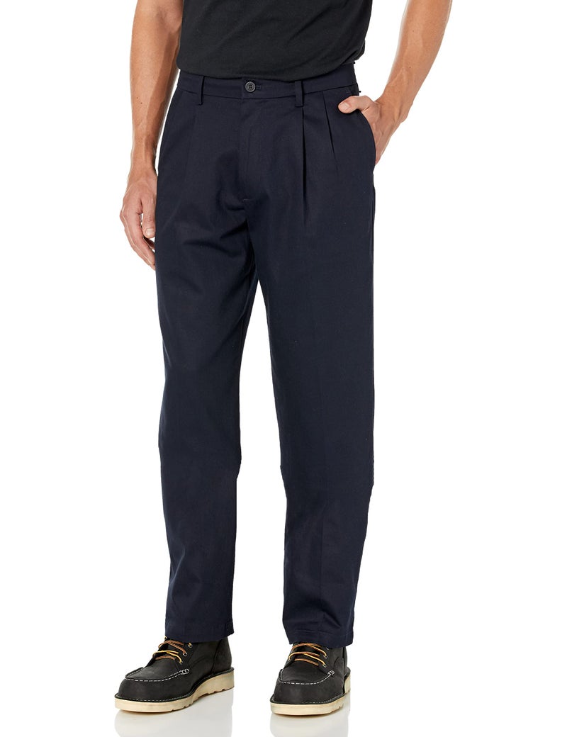 DockersÂ® Men's Classic Fit Signature Khaki Lux Cotton Stretch Pants - Pleated (Regular and Big & Tall), Dockers Navy, 40W x 30L - Image 1